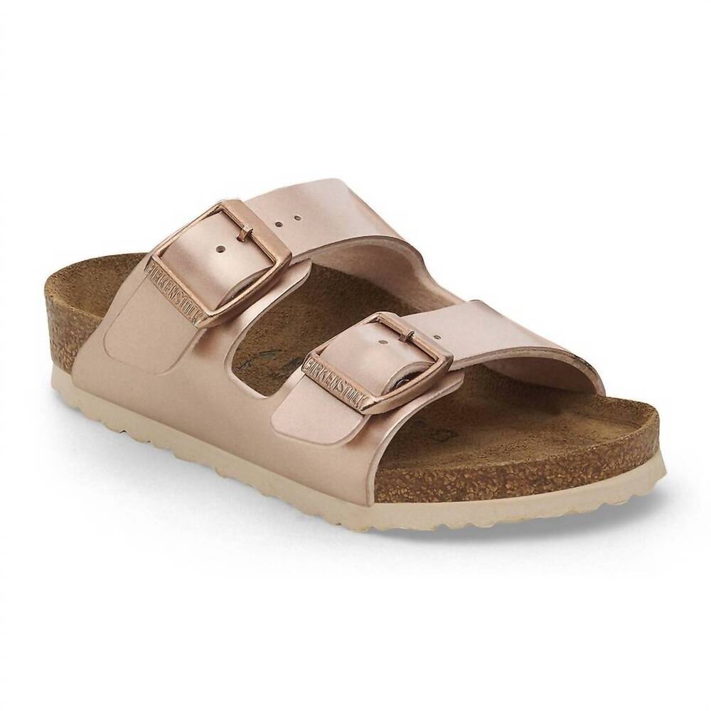 NEW BIRKENSTOCK kid's arizona sandals in electric metallic copper